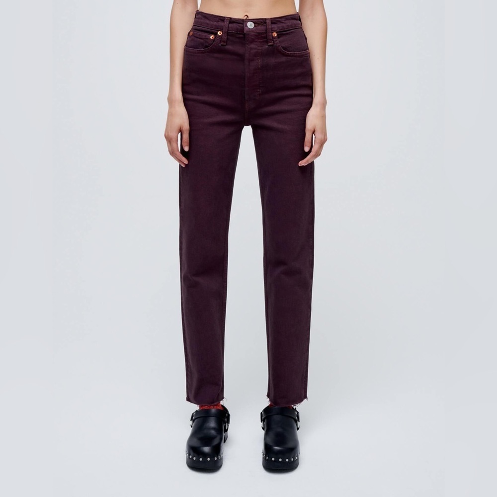 Re/Done 70s Ultra High Rise Stove Pipe Jeans Size 28 Washed Plum - Picture 1 of 13